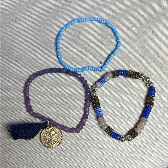 Blue and Purple Beaded Bracelet Set - Picture 1 of 1
